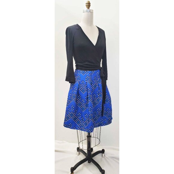 Diane Von Furstenberg DVF Womens Blue Black Jewel Wrap Dress 6 - Picture 10 of 11
